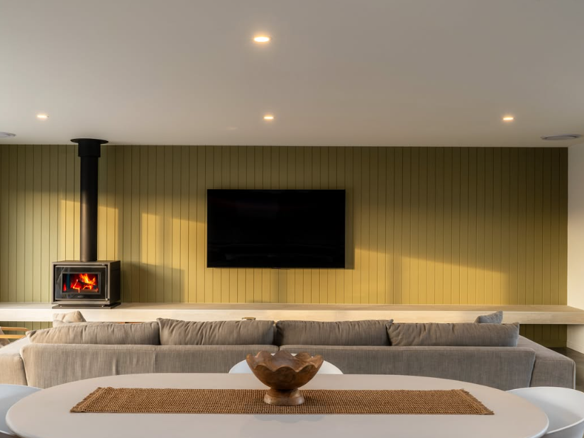 Sunlit fireside living room