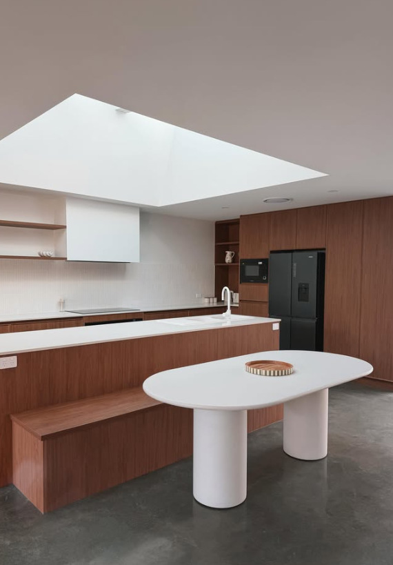Timber kitchen with sculptural island